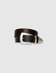 Ceinture large marron cuir embossé effet python Femme-1 Ceinture large marron cuir embossé effet python Femme-1
