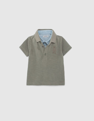 Baby boys’ khaki polo shirt, trompe-l’oeil shirt collar - IKKS