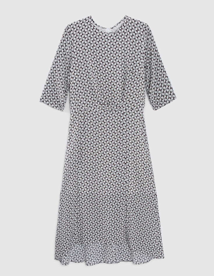 Gebroken witte midi-jurk, geometrische print Dames-6