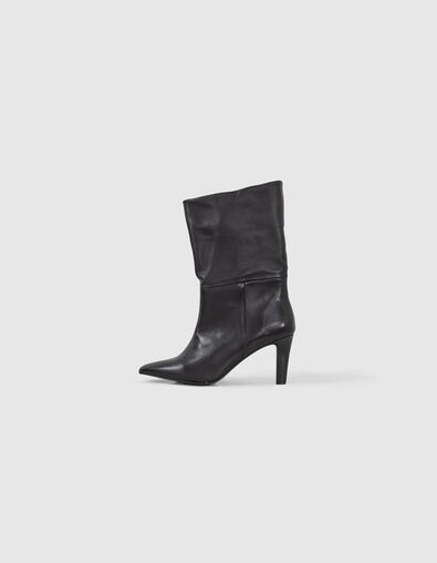 Schwarze Damenlederstiefeletten mit schmalem Absatz - IKKS