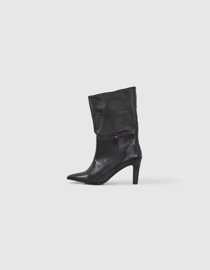 Schwarze Damenlederstiefeletten mit schmalem Absatz-1