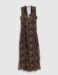 Langes schwarzes Damenkleid, rückenfrei, Maxi-Blumenprint-3