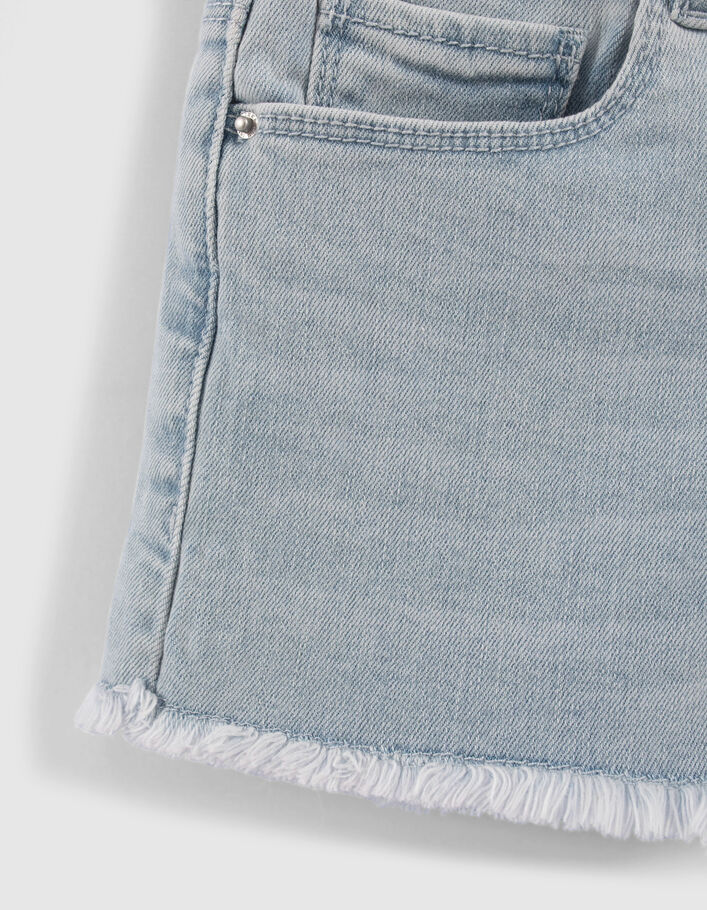 Short en jean bleu délavé coton bio galon brodé fille - IKKS