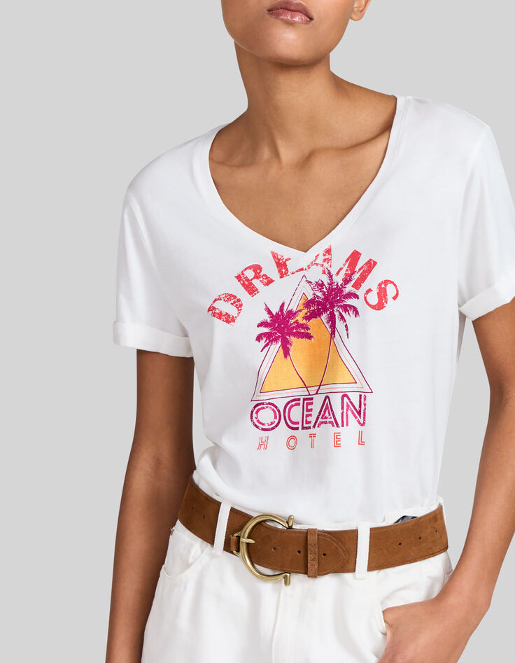 Cremewei&szlig;es Damen-T-Shirt mit Palmen-4