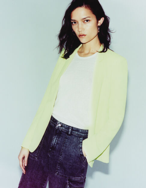 Women’s lime green textured fabric suit jacket