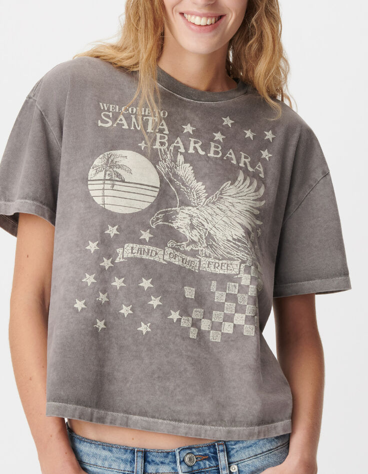 Grijs oversized t-shirt met adelaarsontwerp voor dames-4