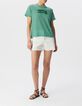 Tee-shirt marini&egrave;re vert message flocage velours Femme-1
