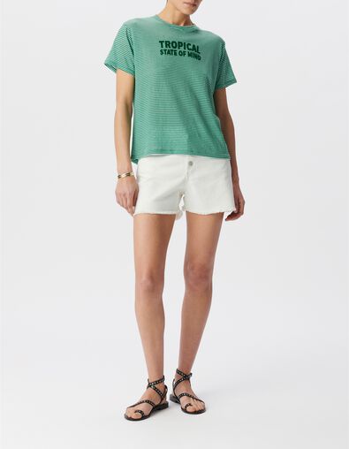 Tee-shirt marini&egrave;re vert message flocage velours Femme - IKKS