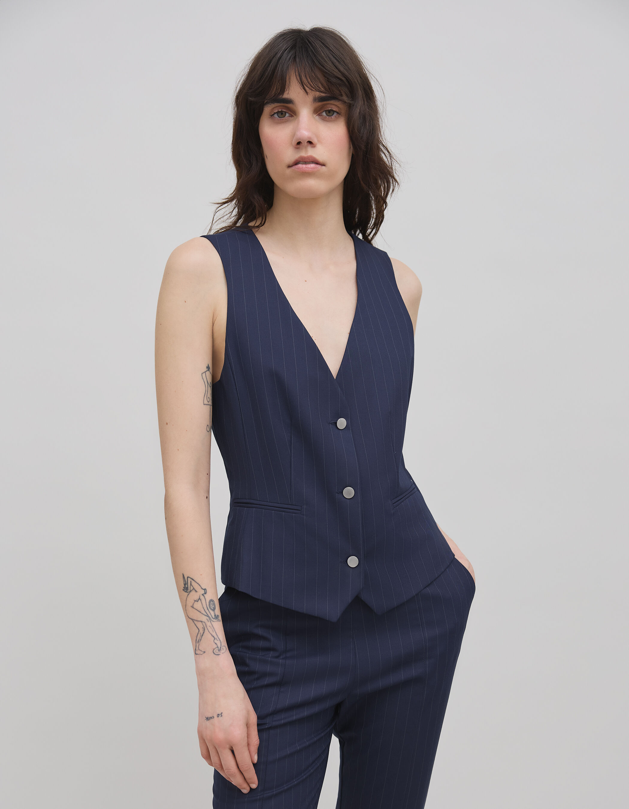 Chaleco de traje de rayas marineras para mujer IKKS