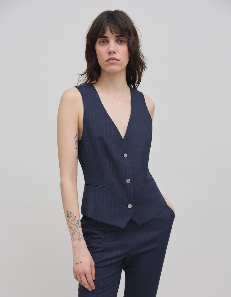 Damesvest in marineblauw tennisstreeppak-2