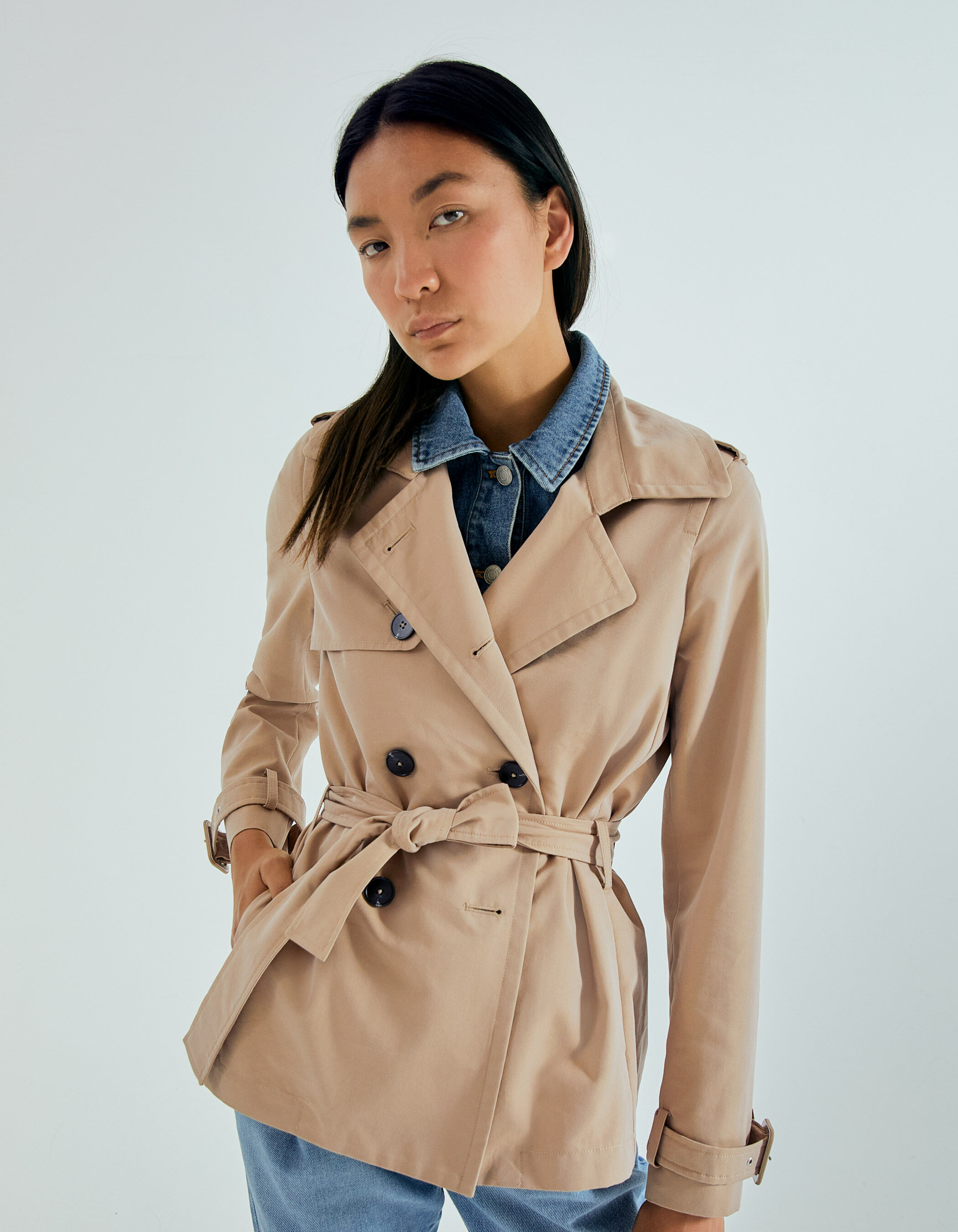 Lucky Brand Womens Cropped Trench Coat 