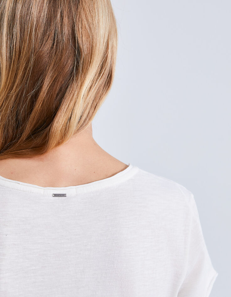 Tee-shirt écru coton bio à message clouté Femme-5
