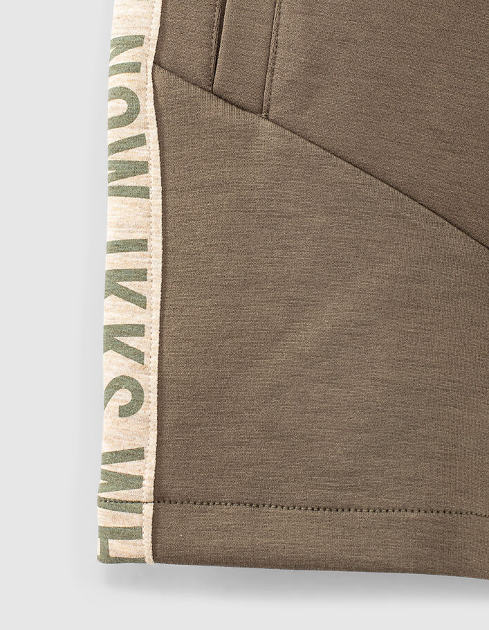 Boys’ dark khaki lettered sides sweatshirt fabric Bermudas - IKKS