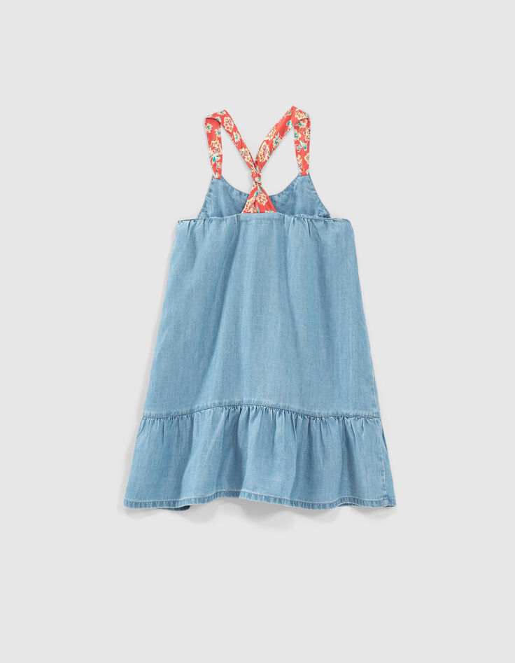 Girls’ light blue Tencel® embroidered dress+printed straps-4