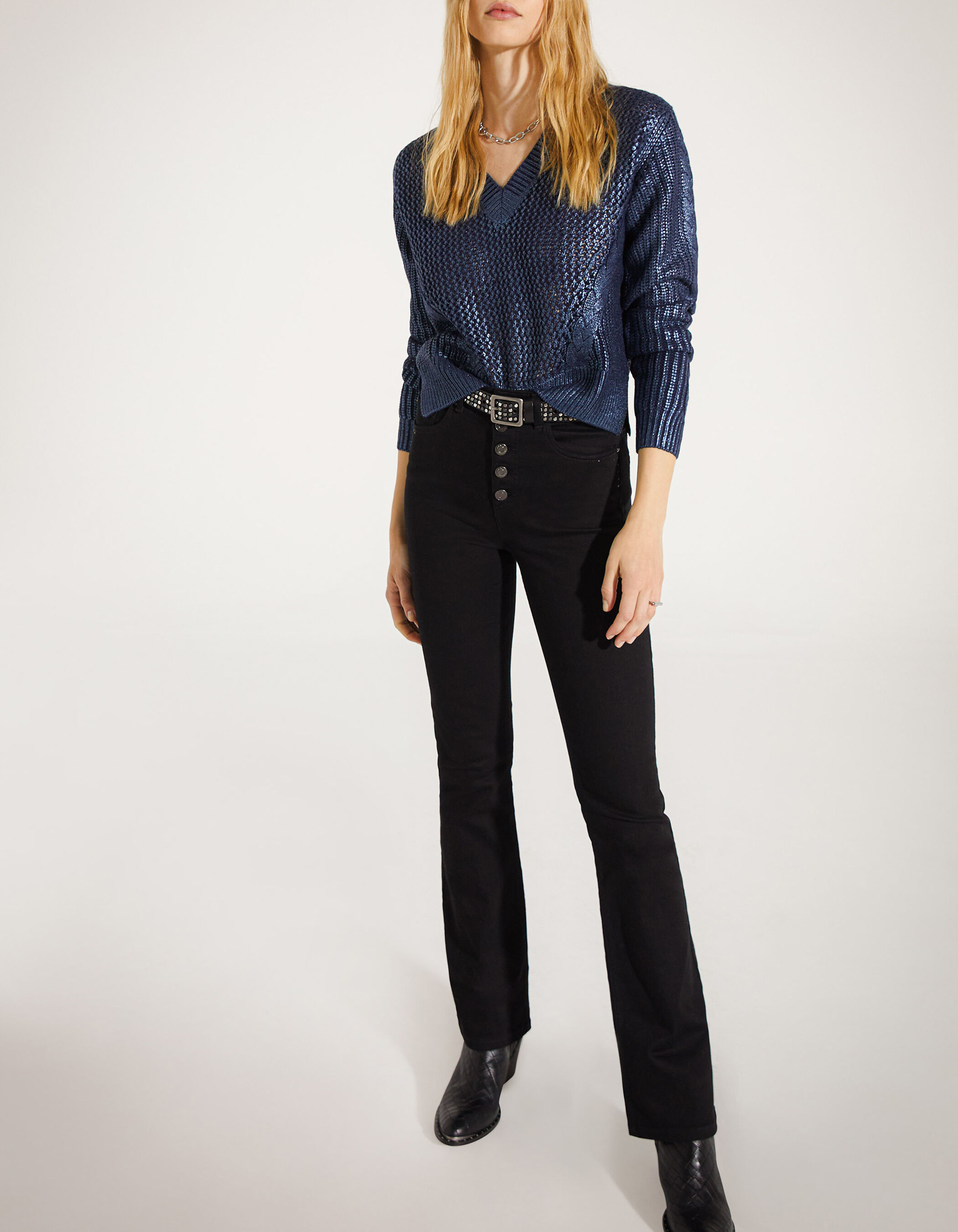 Pull grosse maille discount bleu marine femme