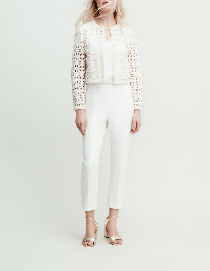 Women's white suit trousers with microbeading-5