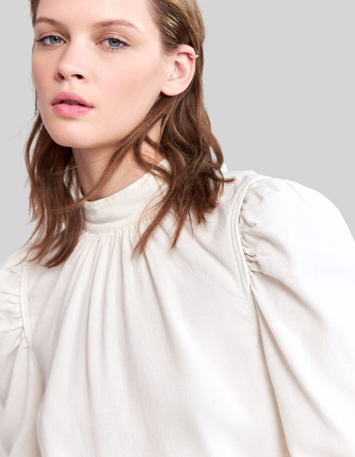 Blusa caliza algodón orgánico cuello abotonado mujer - IKKS