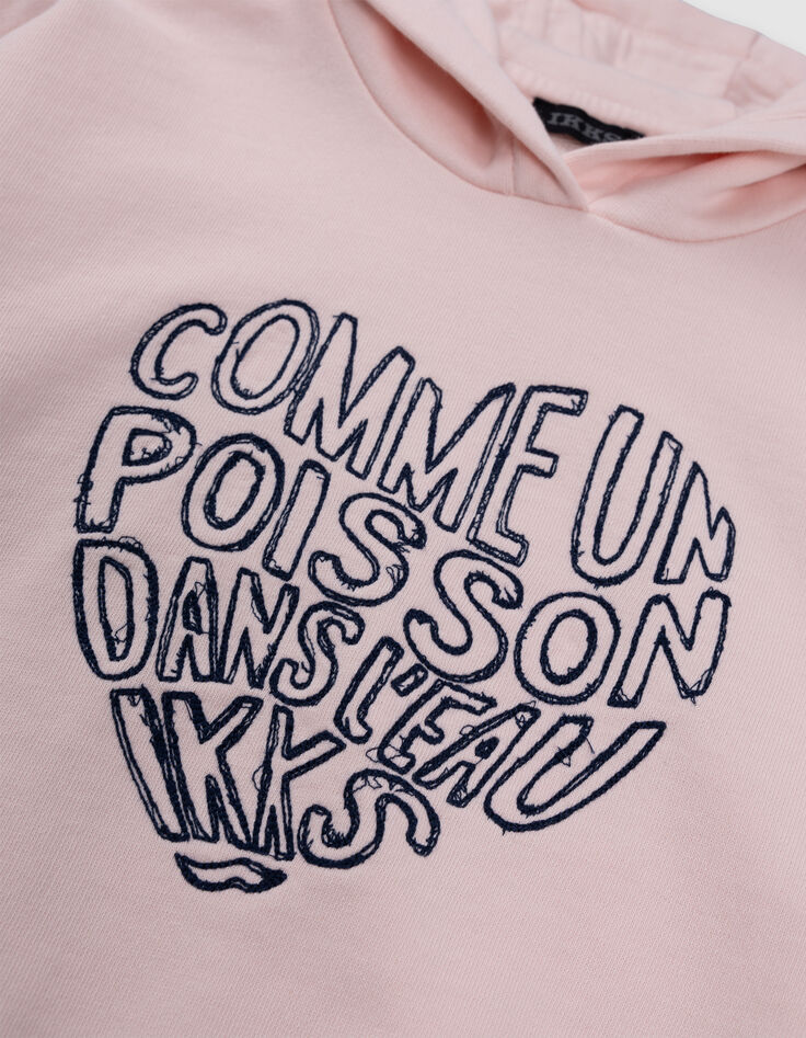 Sweat à capuche rose message brodé forme coeur fille-6