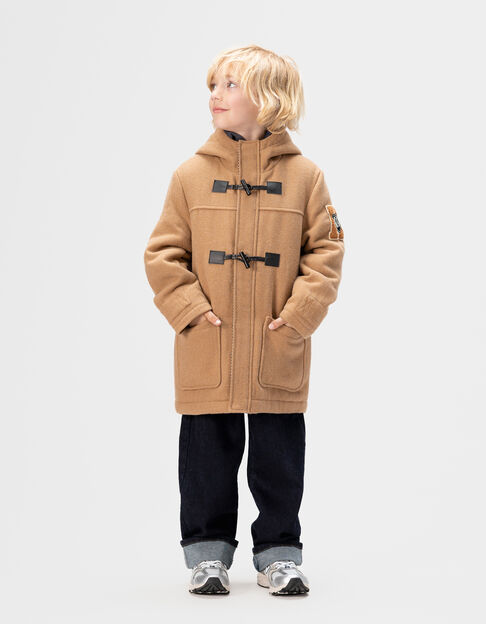 Beige wollen jas met kap dufflecoatstijl jongens - IKKS
