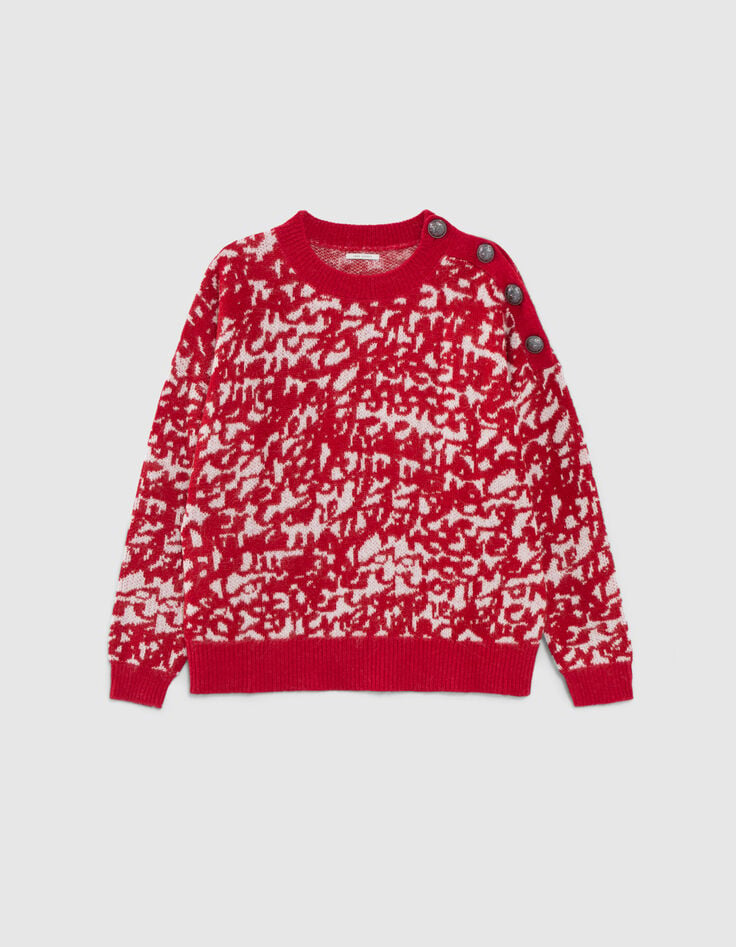 Rode gebreide trui jacquard tagmotief Dames-7
