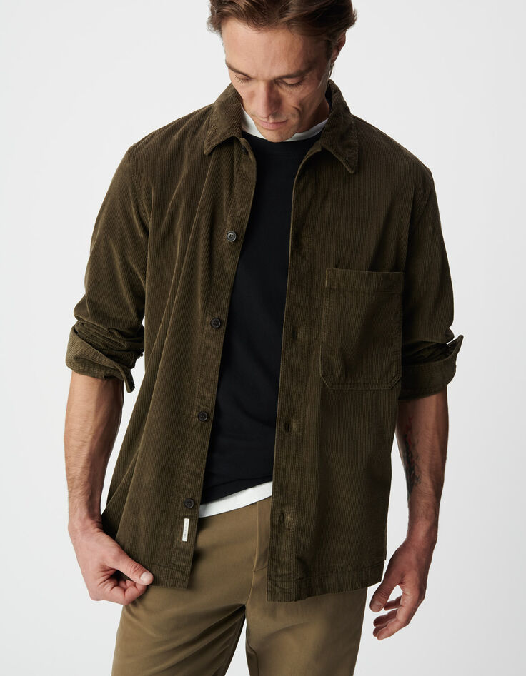 Surchemise kaki velours c&ocirc;tel&eacute; maxi poche Homme-1