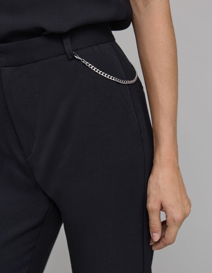 Women's black cigarette pants with removable chain