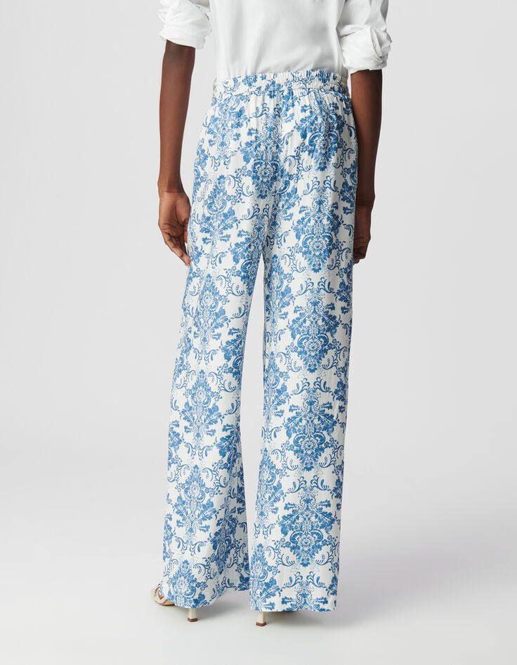 Dames LENZING™ ECOVERO™ blauwe broek met aardewerk print-2