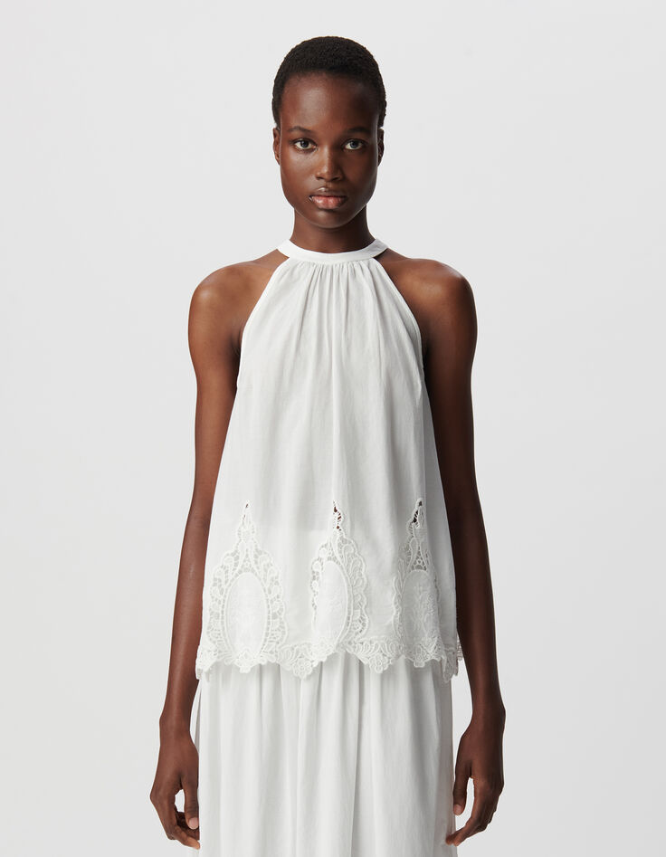 Loose top white lace embroidery Women-2