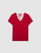 Tee-shirt rouge encolure V devant et dos-6