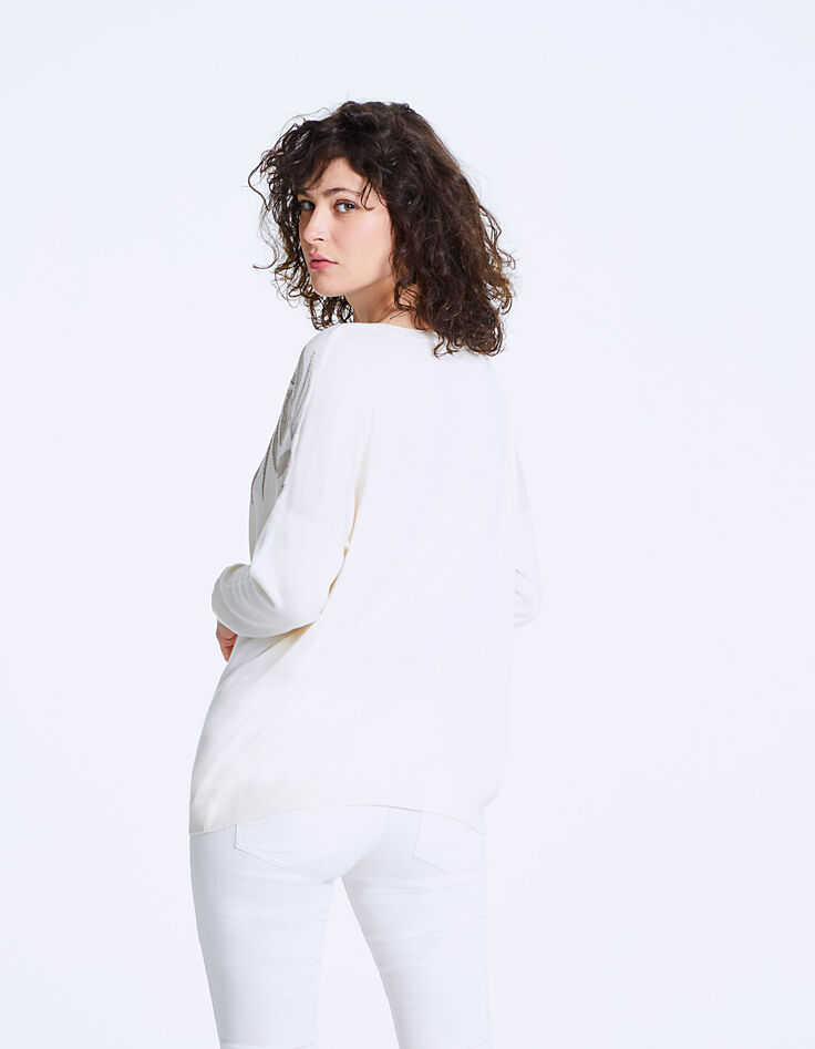 Pull maille tricot apport soie palmiers femme-3