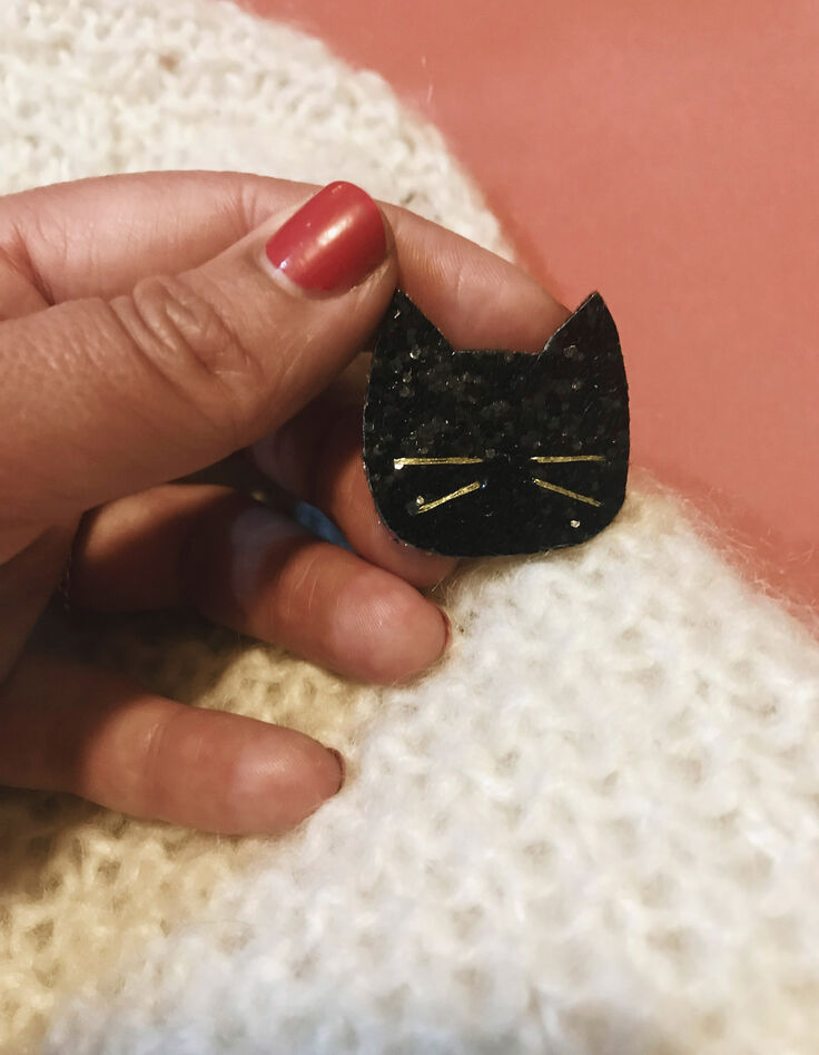 TENDRE CACTUS glittery black cat brooch-2