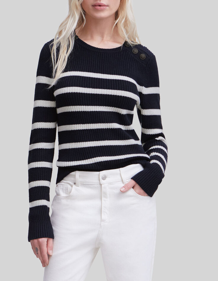 Women’s navy knit sweater with anchor buttons-2