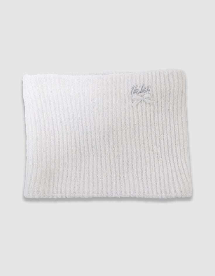 Weißer Mädchenstricksnood mit Glitzer und Schleife-1 Weißer Mädchenstricksnood mit Glitzer und Schleife-1