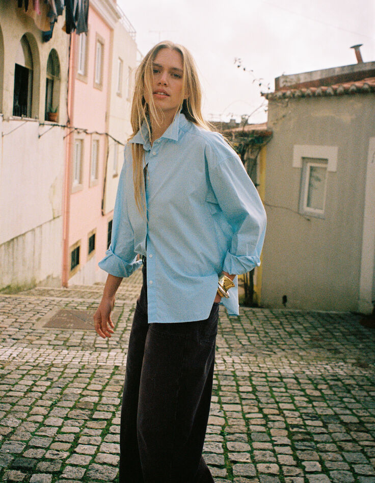 Chemise manches longues bleu ciel Femme-1