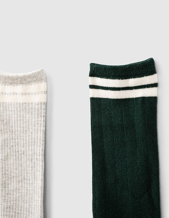 Boys’ mid-grey marl and green knee-length socks -2