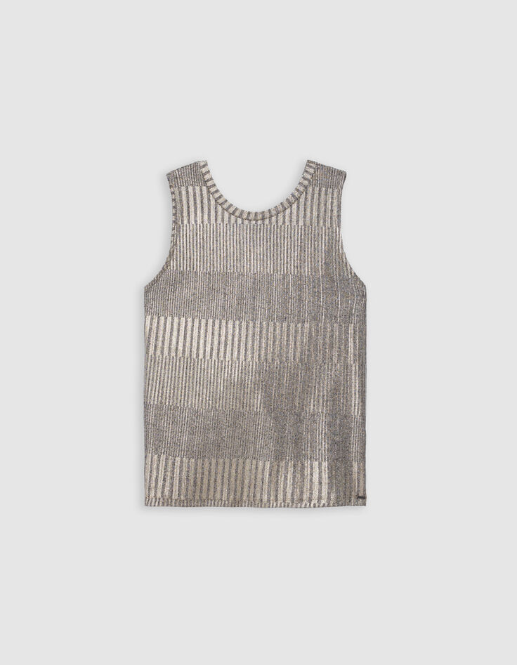 Camiseta de tirantes de mujer con espalda anudada metalizada en dorado-7
