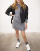 Robe courte en molleton gris boutons épaules femme-6