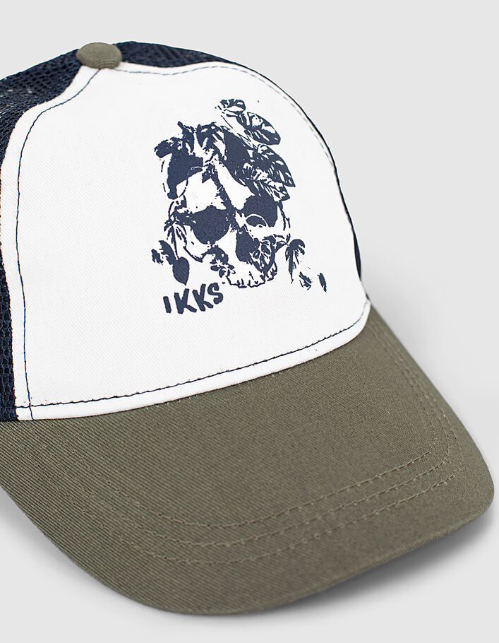 Boys’ dark khaki, white and navy cap with skull  - IKKS