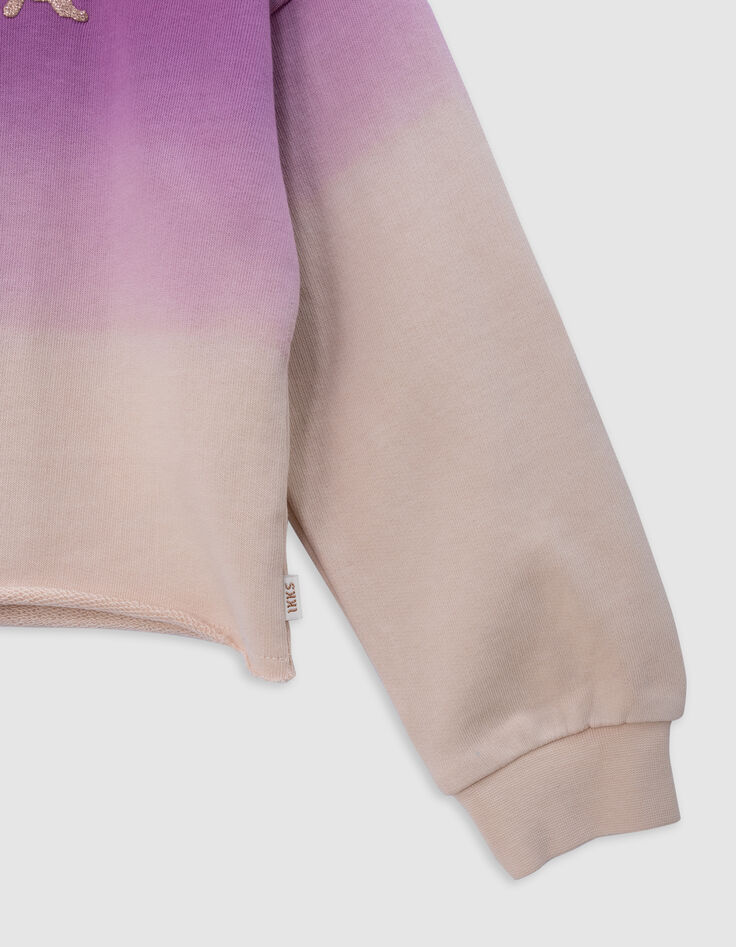 Sweat à capuche violet effet deep dye à message fille-6