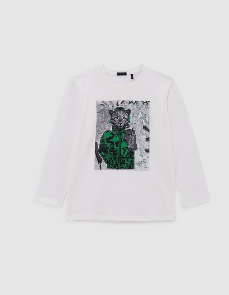 Off-white T-Shirt Bio-Baumwolle Leopard-Grafiker Jungen-1 Off-white T-Shirt Bio-Baumwolle Leopard-Grafiker Jungen-1