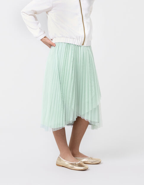 Jupe-tutu midi vert d'eau plissée asymétrique fille - IKKS