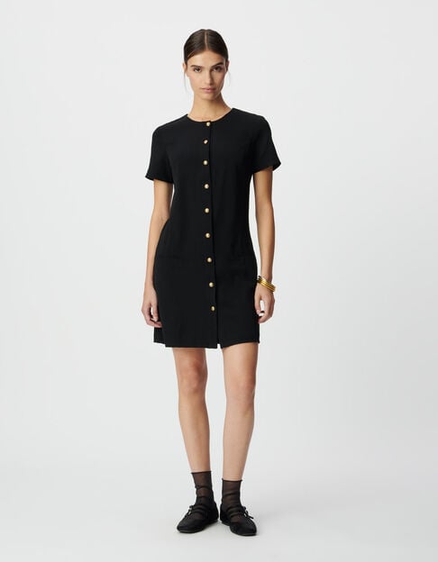 Robe courte noire boutonnée devant Femme - IKKS