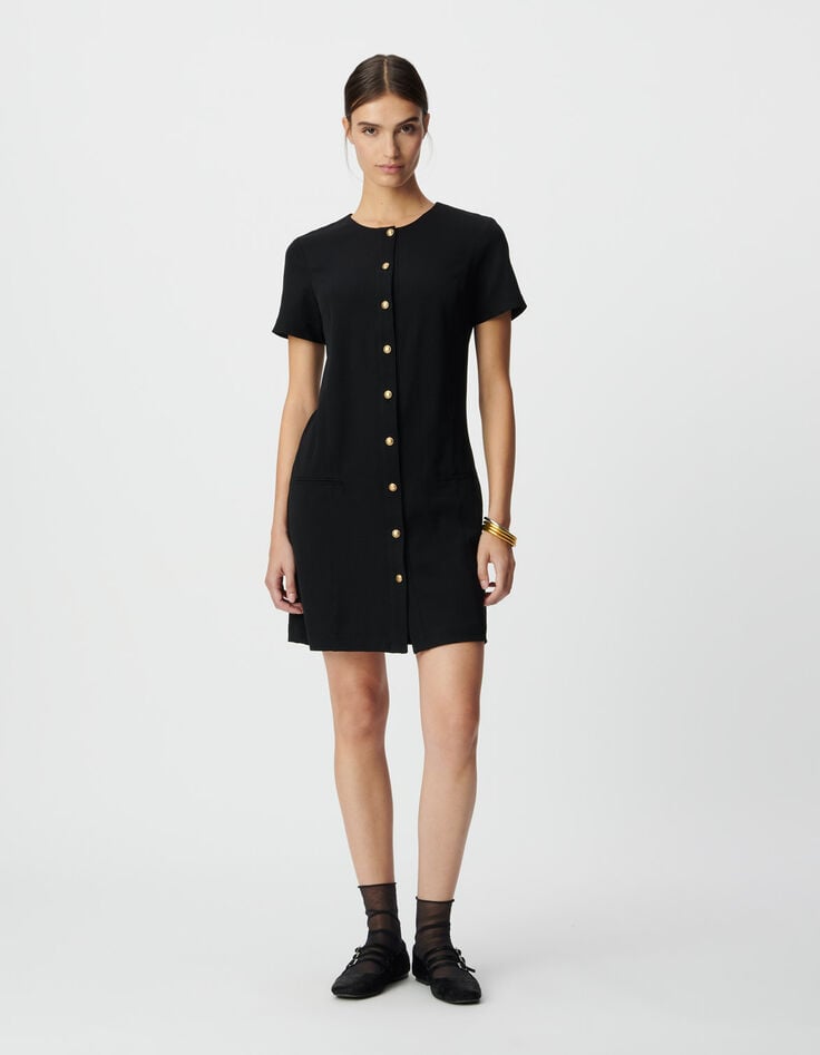 Women’s black short dress buttoned down front-1 Women’s black short dress buttoned down front-1