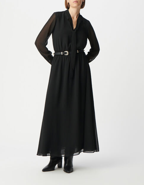 Black long dress with lavallière collar Women - IKKS
