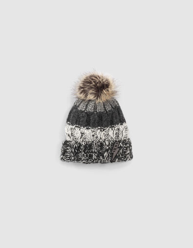 Bonnet gris foncé tricot larges rayures bébé garçon - IKKS