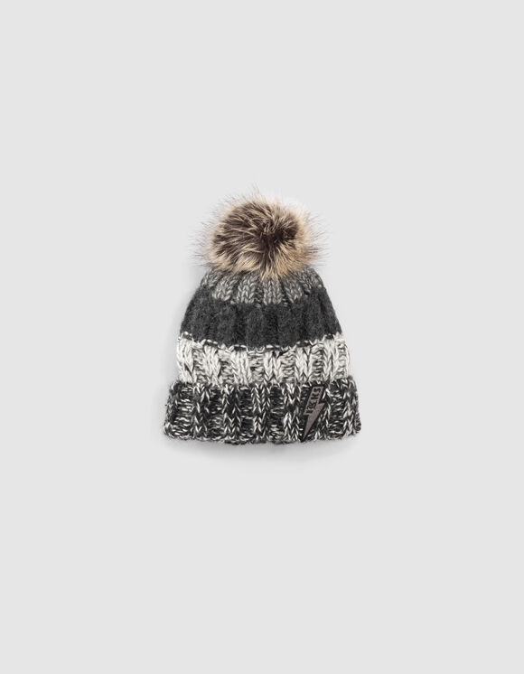Baby Boys Dark Grey Wide Stripe Knit Beanie