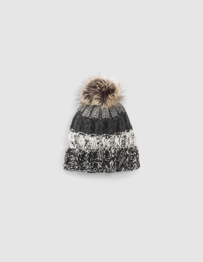 Baby boys’ dark grey wide-stripe knit beanie-1