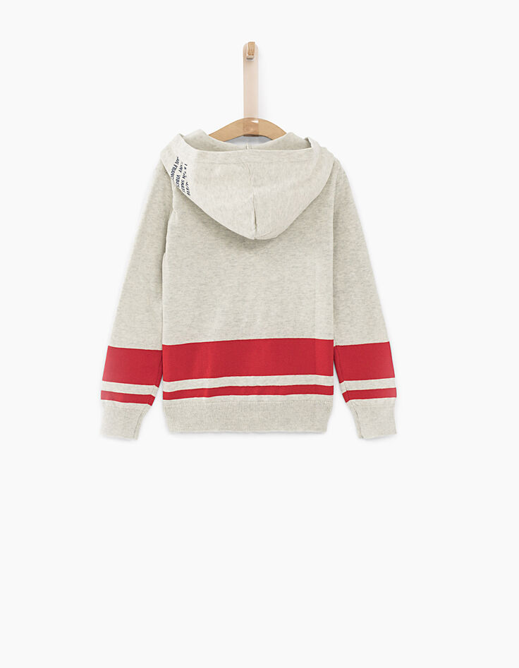 Jersey beige claro con capucha y rayas rojas niño -2