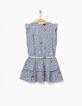 Robe bleu foncé à rayures et broderies fille-3