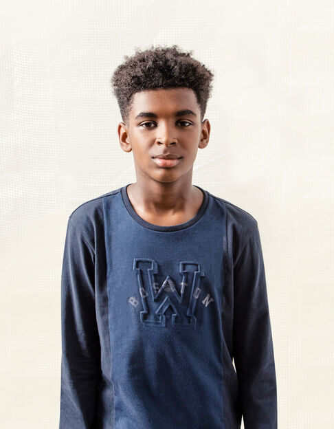Boys’ navy two-tone T-shirt with embossed XL letter